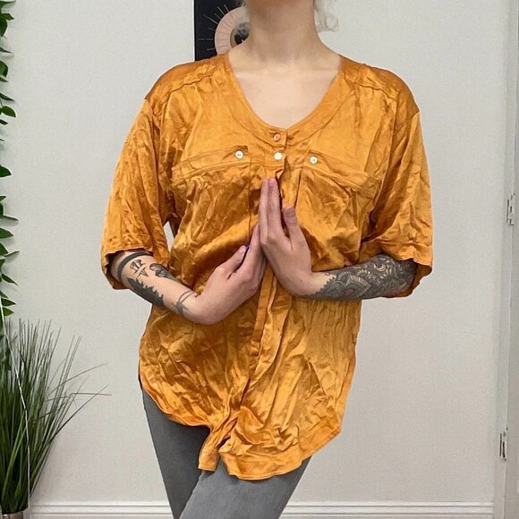 Vintage Escada Short Sleeve Button-Up Tunic Blouse Size 10 Orange - Picture 4 of 10